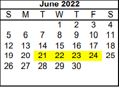 District School Academic Calendar for Travis El for June 2022