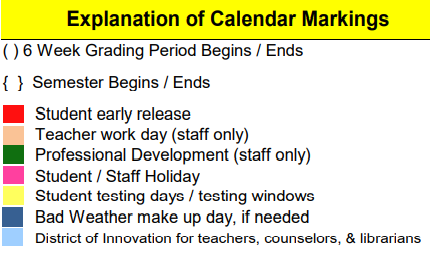 District School Academic Calendar Legend for P L C-pampa Learning Ctr