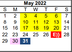 District School Academic Calendar for P L C-pampa Learning Ctr for May 2022