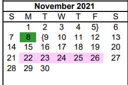 District School Academic Calendar for Wilson El for November 2021