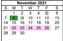 District School Academic Calendar for Pampa Junior High School for November 2021