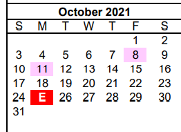 District School Academic Calendar for P L C-pampa Learning Ctr for October 2021