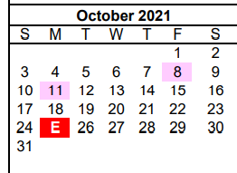 District School Academic Calendar for Pampa Junior High School for October 2021