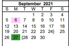 District School Academic Calendar for Pampa Junior High School for September 2021