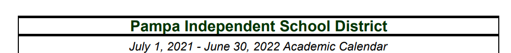 District School Academic Calendar for Pampa Junior High School