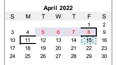 District School Academic Calendar for C H A M P S for April 2022