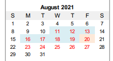 District School Academic Calendar for Panhandle Elementary for August 2021