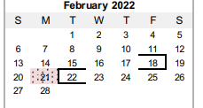 District School Academic Calendar for C H A M P S for February 2022