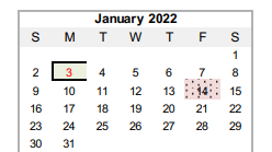 District School Academic Calendar for C H A M P S for January 2022