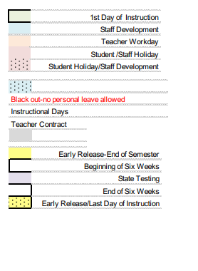 District School Academic Calendar Legend for Panhandle Junior High