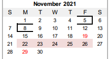 District School Academic Calendar for C H A M P S for November 2021