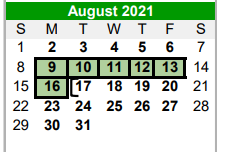 District School Academic Calendar for Paradise Elementary for August 2021