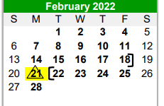 District School Academic Calendar for Paradise High School for February 2022
