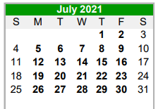District School Academic Calendar for Paradise High School for July 2021