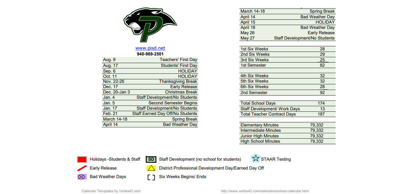 District School Academic Calendar Key for Paradise Elementary