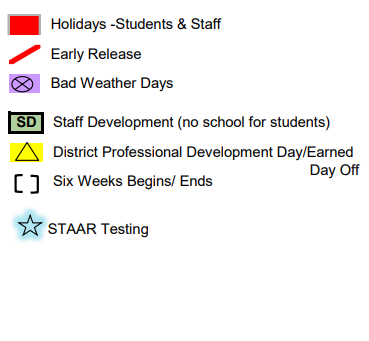 District School Academic Calendar Legend for Paradise Elementary