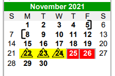 District School Academic Calendar for Paradise Middle for November 2021