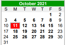 District School Academic Calendar for Paradise Middle for October 2021