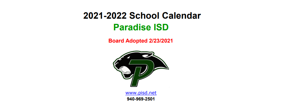 District School Academic Calendar for Paradise Elementary