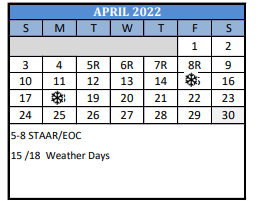 District School Academic Calendar for Justiss El for April 2022