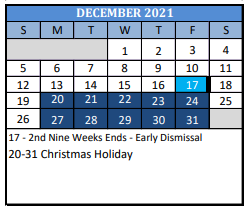 District School Academic Calendar for Crockett Middle for December 2021