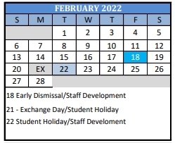 District School Academic Calendar for Paris Daep for February 2022