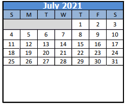 District School Academic Calendar for Special Services for July 2021