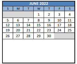 District School Academic Calendar for Special Services for June 2022