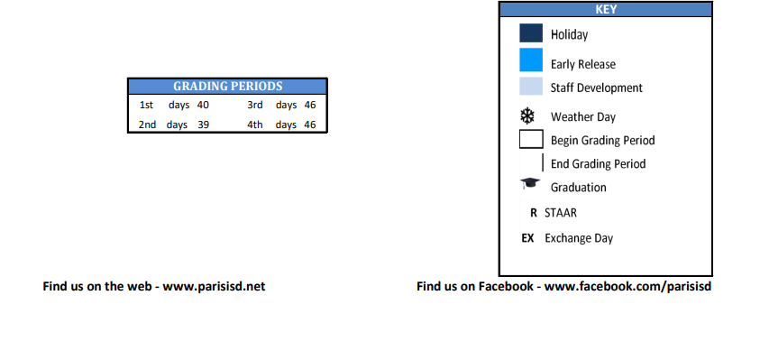 District School Academic Calendar Key for Paris H S