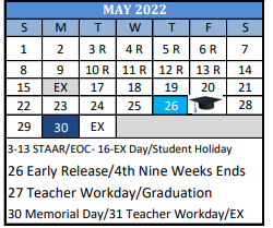 District School Academic Calendar for Justiss El for May 2022