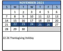 District School Academic Calendar for Crockett Middle for November 2021