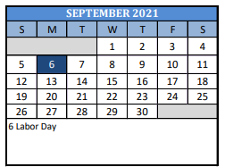 District School Academic Calendar for Special Services for September 2021