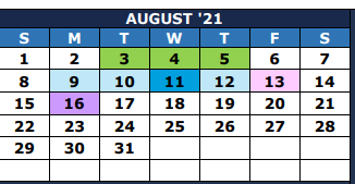 District School Academic Calendar for Kruse Elementary for August 2021