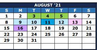 District School Academic Calendar for The Summit Intermediate for August 2021