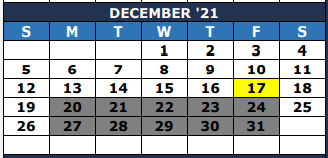 District School Academic Calendar for Excel Academy (jjaep) for December 2021