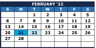 District School Academic Calendar for Burnett Guidance Ctr for February 2022