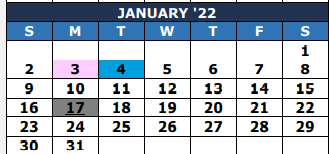 District School Academic Calendar for De Zavala Fifth Grade Center for January 2022