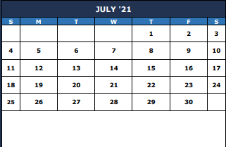 District School Academic Calendar for The Summit Intermediate for July 2021