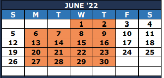 District School Academic Calendar for The Summit Intermediate for June 2022