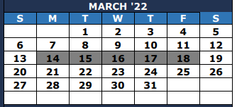 District School Academic Calendar for Morris Fifth Grade Center for March 2022