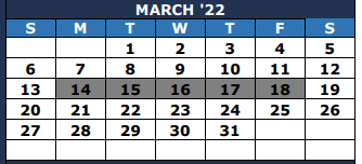 District School Academic Calendar for The Summit Intermediate for March 2022