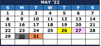 District School Academic Calendar for The Summit Intermediate for May 2022