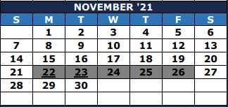 District School Academic Calendar for Thompson Intermediate for November 2021