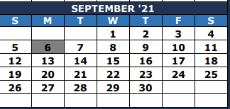 District School Academic Calendar for Southmore Intermediate for September 2021