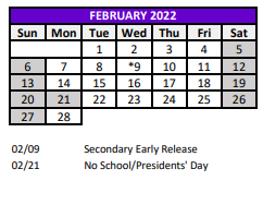 District School Academic Calendar for Gulf High School for February 2022