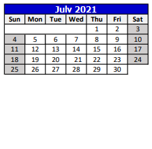 District School Academic Calendar for Chasco Elementary School for July 2021