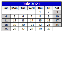 District School Academic Calendar for The Language Academy for July 2021