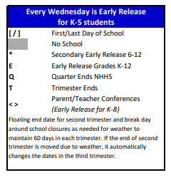 District School Academic Calendar Legend for Wesley Chapel Elementary School