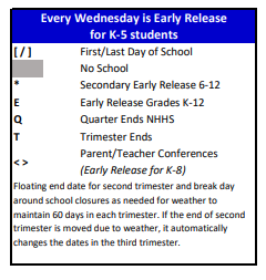 District School Academic Calendar Legend for The Language Academy