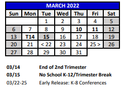 District School Academic Calendar for Deer Park Elementary School for March 2022